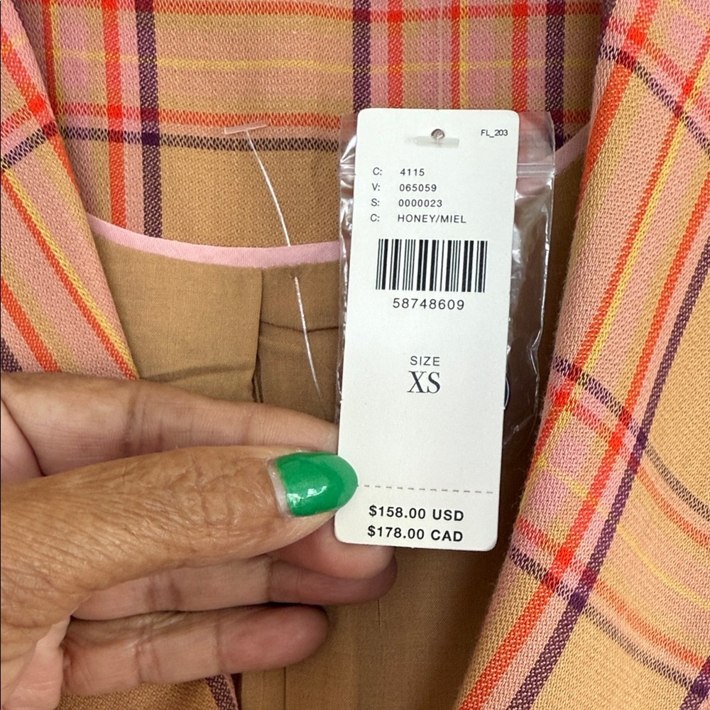 New Anthropologie Tan and Red Plaid Blazer - Picture 9 of 10
